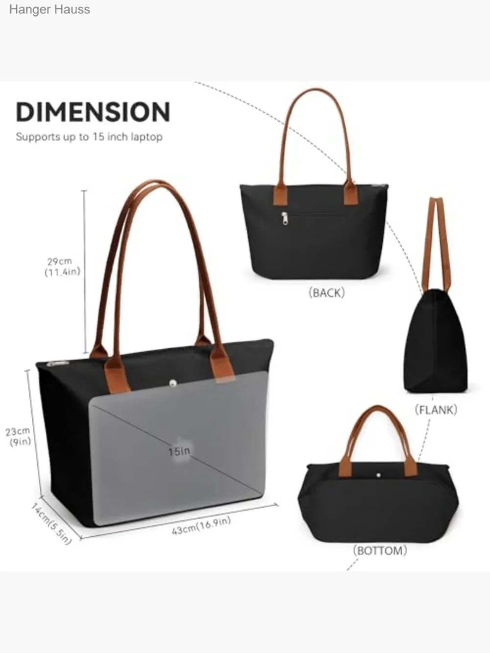 Nylon Tote Bag Large Capacity Shoulder Hobo with Zipper